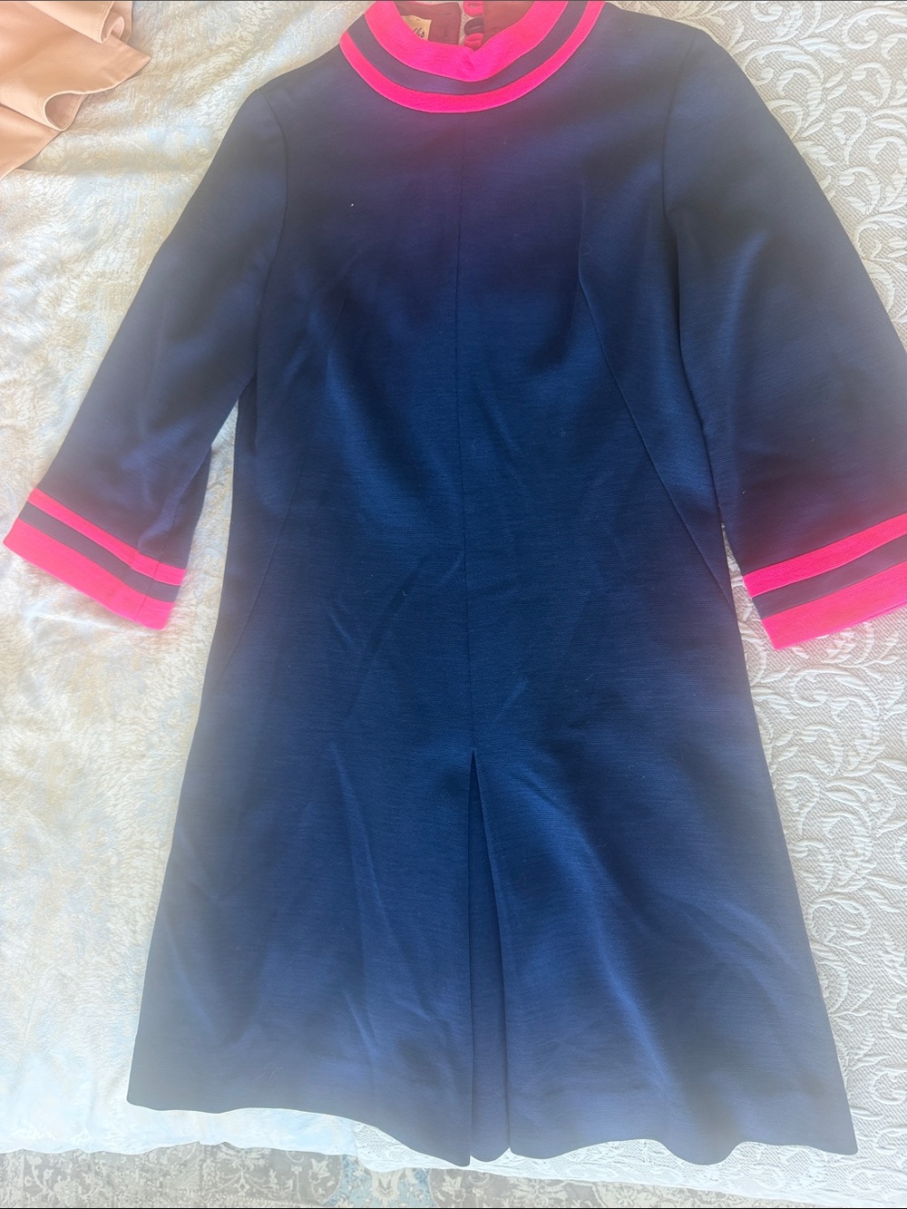 Navy Pea Coat with Pink Trim - Classic Tailored Style - Picture 2 of 6